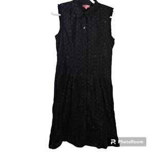 Lux Black Boho Button Front Shirt Dress Casual Festival Size Small